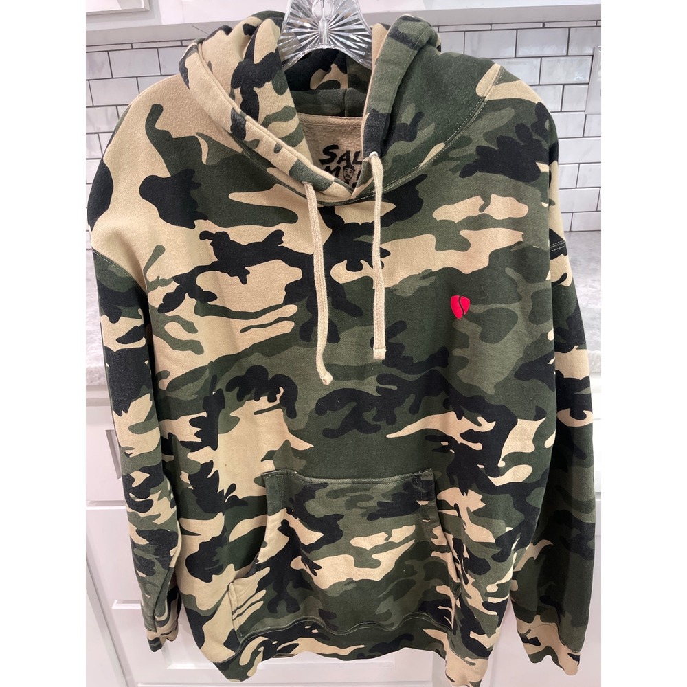 Salomondrin Hoodie Mens Large Green Camo Pullover Heart Logo Sweatshirt